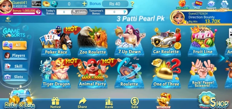3 Patti Pearl Games Menu